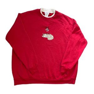 Vintage Red Kitten Mistletoe Christmas Holiday Sweatshirt